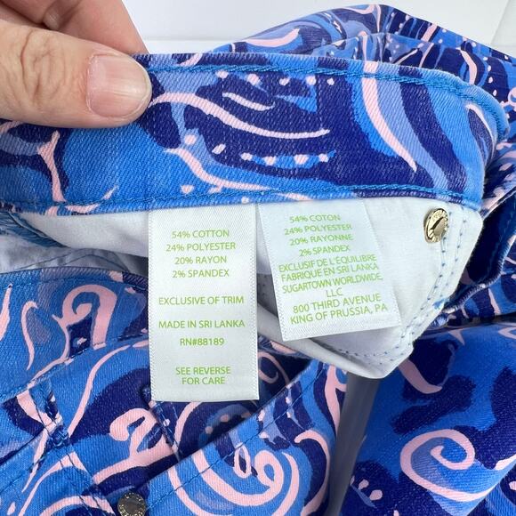 EUC Lilly Pulitzer Pants South Ocean Skinny Crop Coastal Blue Whispurr 10 - Picture 8 of 11